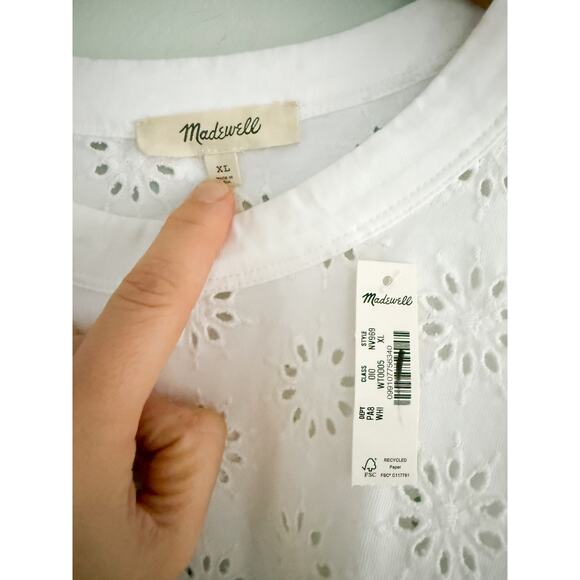 Madewell | NWT Embroidered Wide-Sleeve Boxy Tee in White | Sz XL - Picture 5 of 9